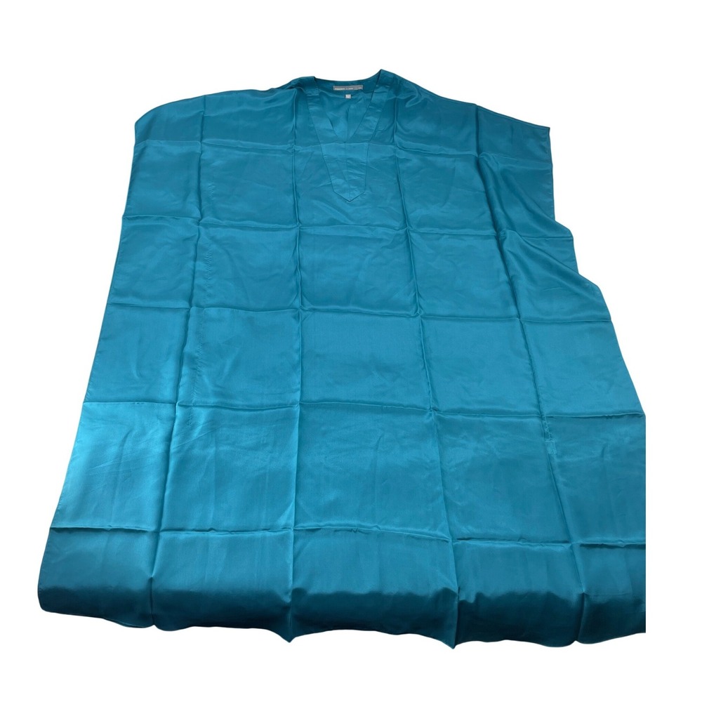 ocean+main Caftan L/XL Teal Excellent V-Neck Silk Loungewear Made in USA